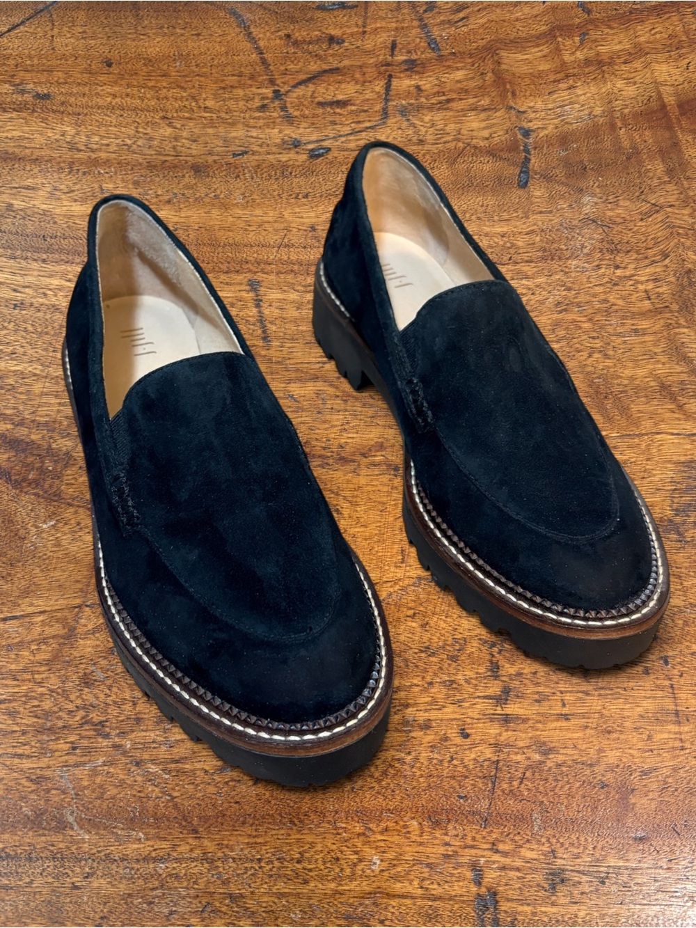 J. Jill Maeve Black Suede Lug Sole Loafers Contrast Stitching Size 8.5